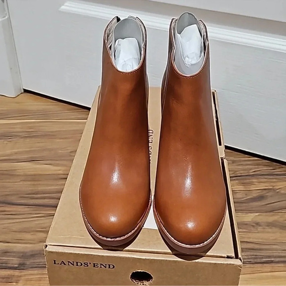 Land's End Rowe Back Zip High Heel Bootie Dark Pecan Brown size 7 US - Picture 2 of 7